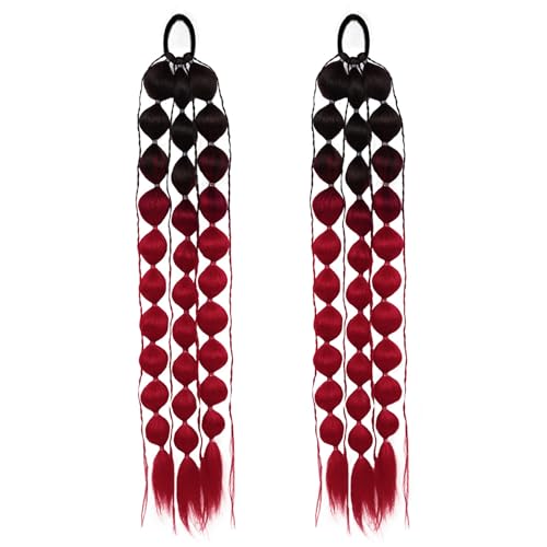Farbige Haarextensions 2pcs 24in Blasen Zöpfe Rave Hair Accessoires Schwarz & rot Leichtes Verrückt für Mädchen Musikfestivals Themenparty Fun Events Farbverlängerungen von AZIDWERYQ