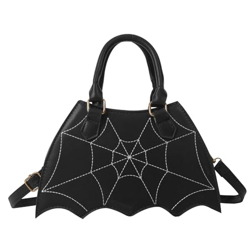 Fledermausbecher schwarze Fledermausflügel Halloween -Geldbörse mit verstellbarem Riemen wasserdichtes PU -Leder Gothic Horror Spinnen Web -Cross -Body -Taschen Handtasche für Frauen Halloween von AZIDWERYQ