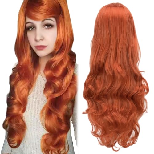 Orange Perücken für Frauen 31.5 Wellenlange orange Perücken hitzebeständige einstellbare Halloween -Kostüm für Party Cosplay Club Ingwer Perücke von AZIDWERYQ