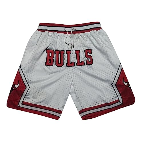 AZISEN Basketball Hose Herren, Chicago Bulls Retro Basketball Shorts Activewear-Shorts für Herren Sporthose Herren Kurz mit Tasche Sports Training Fans Sommershorts Herren Basketball Shorts (Grau,XL) von AZISEN