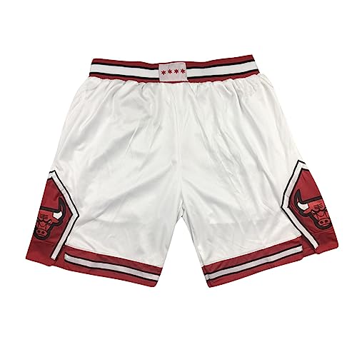 AZISEN Basketball Hose Herren, Chicago Bulls Retro Basketball Shorts Activewear-Shorts für Herren Sporthose Herren Kurz mit Tasche Sports Training Fans Sommershorts Sporthose Herren Kurz (Weiß,M) von AZISEN