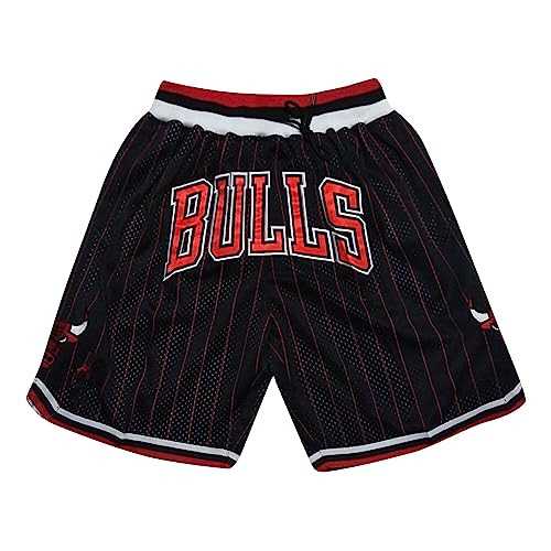 AZISEN Basketball Shorts, Chicago Bulls Retro Basketball Shorts Activewear-Shorts für Herren Sporthose Herren Kurz mit Tasche Sports Training Fans Sommershorts Basketball Shorts (Schwarz,L) von AZISEN