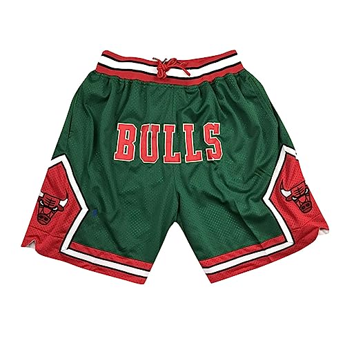 AZISEN Basketball Shorts Herren, Chicago Bulls Retro Basketball Shorts Activewear-Shorts für Herren Sporthose Herren Kurz mit Tasche Sports Training Fans Sommershorts Casual Shorts Herren (Grün,L) von AZISEN