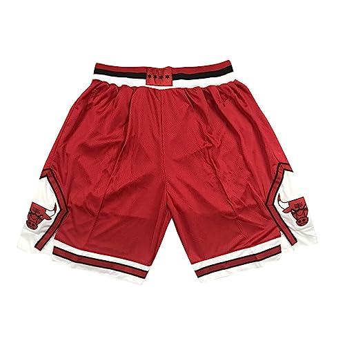 AZISEN Kurze Hosen Herren Sommer, Chicago Bulls Retro Basketball Shorts Activewear-Shorts für Herren Sporthose Herren Kurz mit Tasche Sports Training Fans Sommershorts Basketball Jersey (Rot,L) von AZISEN