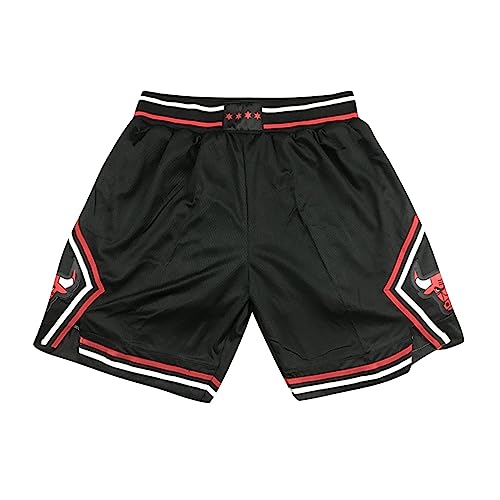 AZISEN Kurze Hosen Herren Sommer, Chicago Bulls Retro Basketball Shorts Activewear-Shorts für Herren Sporthose Herren Kurz mit Tasche Sports Training Fans Sommershorts Sporthose Herren (Schwarz,S) von AZISEN