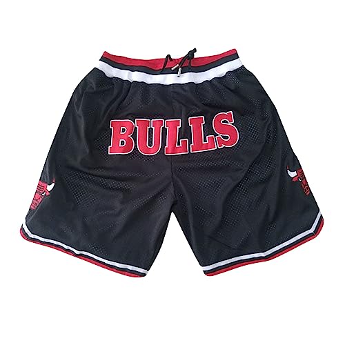 AZISEN Sport Shorts Herren, Chicago Bulls Retro Basketball Shorts Activewear-Shorts für Herren Sporthose Herren Kurz mit Tasche Sports Training Fans Sommershorts Turnhose Herren Kurz (Schwarz,M) von AZISEN