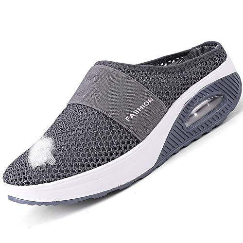 AZMAHT Damen Schuhe Pantoffeln Damen Luftpolster Slip-On Wanderschuhe Mesh Diabetikerschuhe Rote und Geschwollene Schuhe mit Daumen Valgus Verbandsschuhe für Damen,Dark Grey,38 von AZMAHT