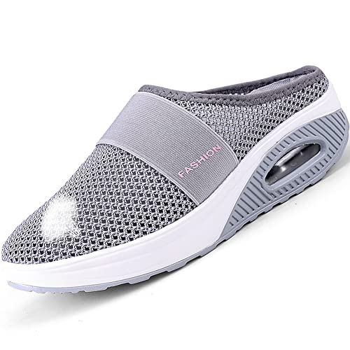 AZMAHT Damen Schuhe Pantoffeln Damen Luftpolster Slip-On Wanderschuhe Mesh Diabetikerschuhe Rote und Geschwollene Schuhe mit Daumen Valgus Verbandsschuhe für Damen,Light Grey,38 von AZMAHT