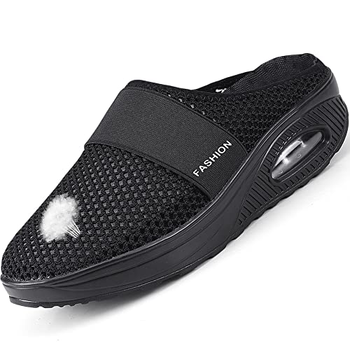 AZMAHT Damen Schuhe Pantoffeln Damen Luftpolster Slip-On Wanderschuhe Mesh Diabetikerschuhe Rote und Geschwollene Schuhe mit Daumen Valgus Verbandsschuhe für Damen,Schwarz,38 von AZMAHT