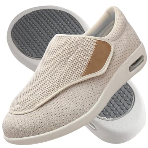 AZMAHT Diabetiker Hausschuhe Extra Breite Diabetiker Schuhe Arthritis Ödem geschwollene Füße Schuhe Pantoffeln Verstellbar rutschfeste Open Toe Slipper Herren Diabetiker Hausschuhe,Beige,35EU von AZMAHT