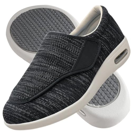 AZMAHT Diabetiker Hausschuhe Extra Breite Diabetiker Schuhe Arthritis Ödem geschwollene Füße Schuhe Pantoffeln Verstellbar rutschfeste Open Toe Slipper Herren Diabetiker Hausschuhe,Black Gray,36EU von AZMAHT