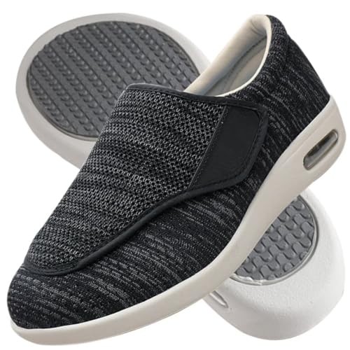 AZMAHT Diabetiker Hausschuhe Extra Breite Diabetiker Schuhe Arthritis Ödem geschwollene Füße Schuhe Pantoffeln Verstellbar rutschfeste Open Toe Slipper Herren Diabetiker Hausschuhe,Black Gray,42EU von AZMAHT