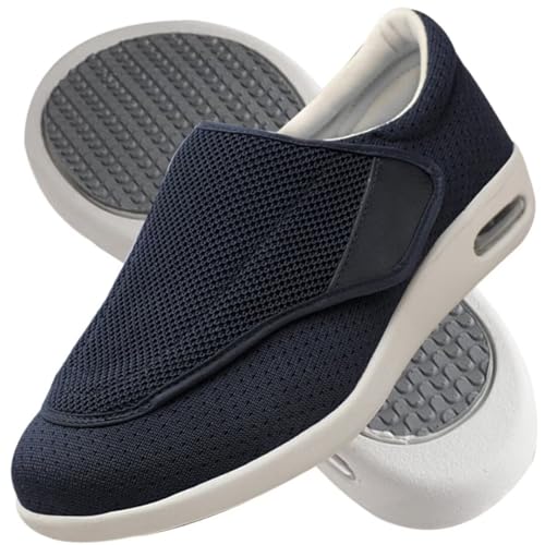 AZMAHT Diabetiker Hausschuhe Extra Breite Diabetiker Schuhe Arthritis Ödem geschwollene Füße Schuhe Pantoffeln Verstellbar rutschfeste Open Toe Slipper Herren Diabetiker Hausschuhe,Dark Blue,41ESU von AZMAHT