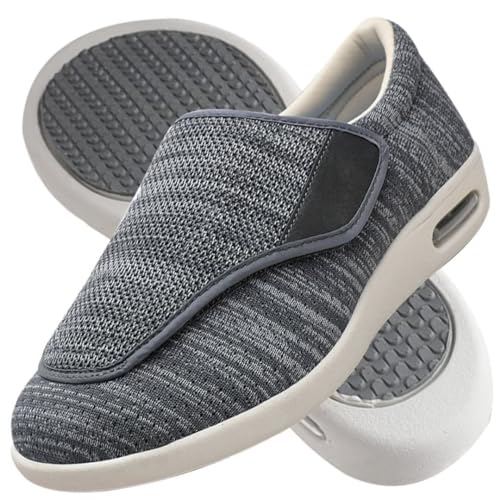 AZMAHT Diabetiker Hausschuhe Extra Breite Diabetiker Schuhe Arthritis Ödem geschwollene Füße Schuhe Pantoffeln Verstellbar rutschfeste Open Toe Slipper Herren Diabetiker Hausschuhe,Dark Gray,45EU von AZMAHT