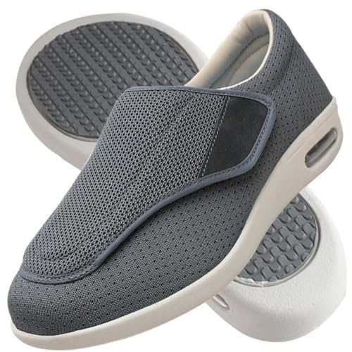 AZMAHT Diabetiker Hausschuhe Extra Breite Diabetiker Schuhe Arthritis Ödem geschwollene Füße Schuhe Pantoffeln Verstellbar rutschfeste Open Toe Slipper Herren Diabetiker Hausschuhe,Grau,42EU von AZMAHT