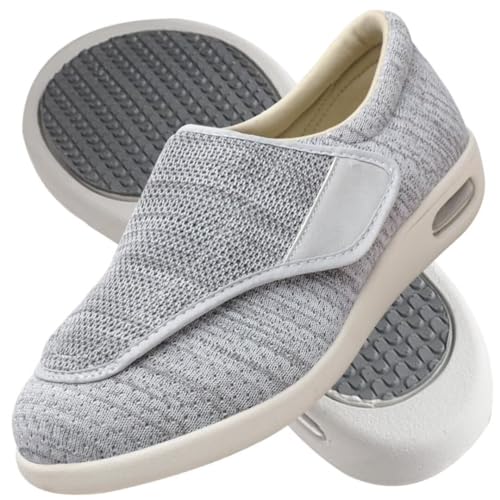 AZMAHT Diabetiker Hausschuhe Extra Breite Diabetiker Schuhe Arthritis Ödem geschwollene Füße Schuhe Pantoffeln Verstellbar rutschfeste Open Toe Slipper Herren Diabetiker Hausschuhe,Light Gray,40.5EU von AZMAHT