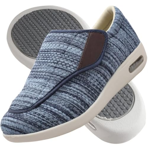 AZMAHT Diabetiker Hausschuhe Extra Breite Diabetiker Schuhe Arthritis Ödem geschwollene Füße Schuhe Pantoffeln Verstellbar rutschfeste Open Toe Slipper Herren Diabetiker Hausschuhe,Light Blue,43.5EU von AZMAHT