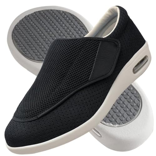 AZMAHT Diabetiker Hausschuhe Extra Breite Diabetiker Schuhe Arthritis Ödem geschwollene Füße Schuhe Pantoffeln Verstellbar rutschfeste Open Toe Slipper Herren Diabetiker Hausschuhe,Schwarz,36EU von AZMAHT