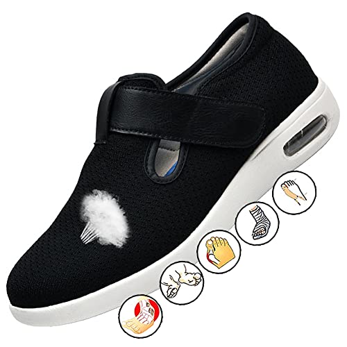 AZMAHT Diabetiker Orthopädische Schuhe Extra Weit Atmungsaktive Unisex-Hausschuhe Orthopädische Diabetiker Easy Close Wide Hausschuhe für Geschwollene Ödeme,Schwarz,40EU von AZMAHT