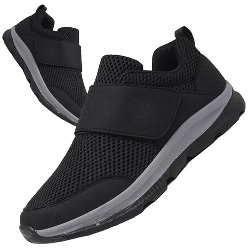 AZMAHT Diabetiker Schuhe Herren Casual Sportschuhe Slip-On-Schuhe freihändig Weit Gesundheit Sneaker mit Klettverschluss Breit Halbschuhe für Geschwollene Füße,Schwarz,43/265mm von AZMAHT