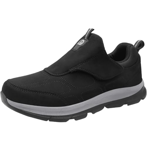 AZMAHT Diabetiker Schuhe Herren Klettverschluss Verstellbare Arthritis Ödem Therapieschuhe Rehaschuhe Schuhe für Geschwollene Füße Schuhe Ohne SchnüRsenkel,Men Black,44/270mm von AZMAHT