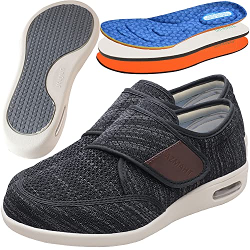 AZMAHT Diabetiker Schuhe Herren Orthopädische Hausschuhe Herren Extra Weit Freizeitschuhe Verbandsschuhe Hallux Orthopädische Schuhe Herren mit Klettverschluss Breiter Orthopädische,Black Grey,43EU von AZMAHT