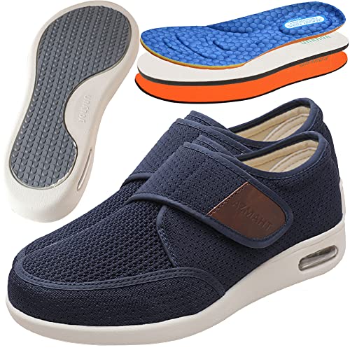 AZMAHT Diabetiker Schuhe Herren Orthopädische Hausschuhe Extra Weit Freizeitschuhe Verbandsschuhe Hallux Mit Klettverschluss Breiter, Blau, 45EU von AZMAHT