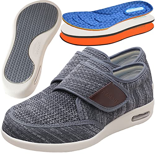 AZMAHT Diabetiker Schuhe Herren Orthopädische Hausschuhe Herren Extra Weit Freizeitschuhe Verbandsschuhe Hallux Orthopädische Schuhe Herren mit Klettverschluss Breiter Orthopädische,Dark Grey,46EU von AZMAHT