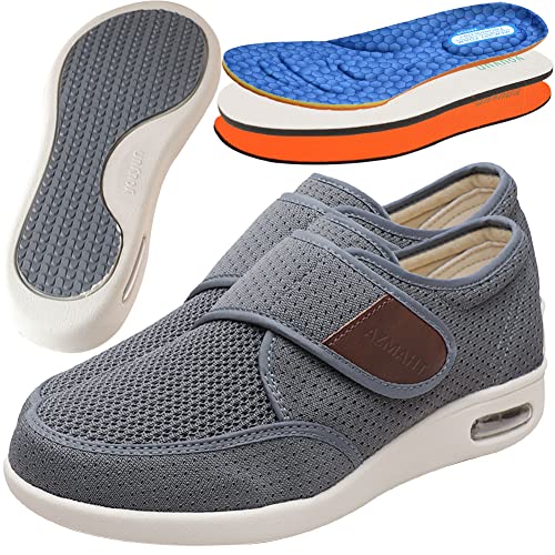 AZMAHT Diabetiker Schuhe Herren Orthopädische Hausschuhe Extra Weit Freizeitschuhe Verbandsschuhe Hallux Mit Klettverschluss Breiter, Grau, 47EU von AZMAHT
