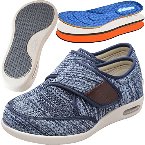 AZMAHT Diabetiker Schuhe Herren Orthopädische Hausschuhe Herren Extra Weit Freizeitschuhe Verbandsschuhe Hallux Orthopädische Schuhe Herren mit Klettverschluss Breiter Orthopädische,Light Blue,38EU von AZMAHT