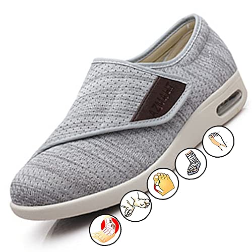 AZMAHT Diabetiker Schuhe Herren Verbandsschuhe Damen Sommerschuhe Schuhe mit Klettverschluss Verstellbare alte Schuhe rote und geschwollene Schuhe mit Daumen Valgus Gesundheitsschuhe,Light Grey,46EU von AZMAHT