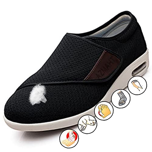 AZMAHT Diabetiker Schuhe Herren Verbandsschuhe Damen Sommerschuhe Schuhe mit Klettverschluss Verstellbare alte Schuhe rote und geschwollene Schuhe mit Daumen Valgus Gesundheitsschuhe,Schwarz,41EU von AZMAHT