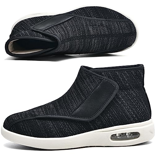 AZMAHT Diabetikerschuhe Extra Weit Herren Herren Schuhe Extra Breite Füße Schuhe Geschwollene Füße Hausschuhe Senioren Herren Klettverschluss,Black Gray,41 EU von AZMAHT