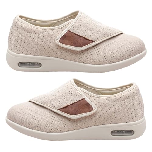 AZMAHT Gesundheitsschuhe Damen medizinische Schuhe Damen Hallenschuhe Herren Turnschuhe mit Klettverschluss Damen extra breite Schuhe Damen atmungsaktive Schuhe Herren,Beige,40.5 EU von AZMAHT