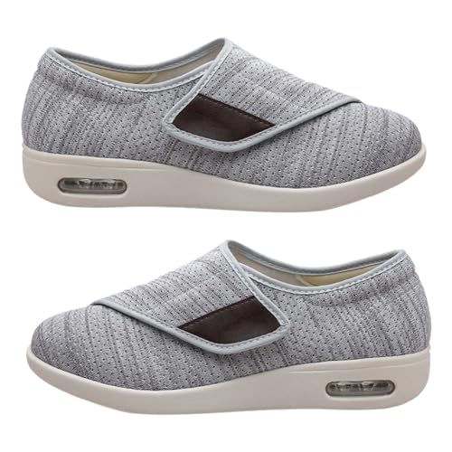 AZMAHT Gesundheitsschuhe Damen medizinische Schuhe Damen Hallenschuhe Herren Turnschuhe mit Klettverschluss Damen extra breite Schuhe Damen atmungsaktive Schuhe Herren,Light Grey,40.5 EU von AZMAHT