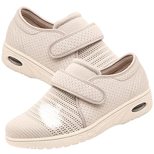 AZMAHT Hallux Valgus Schuhe Damen Hausschuhe Rutschfest Senioren Schuhe Herren mit Klettverschluss Gesundheitsschuhe Damen Senioren Hausschuhe Damen,Beige,37 EU von AZMAHT