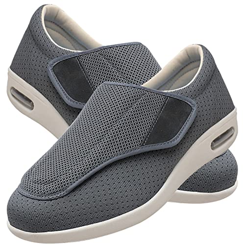 AZMAHT Herren Diabetiker Orthopädische Schuhe Hausschuhe für Diabetiker Slip On Loafer Diabetiker Schuhe Herren Extra Breit Klettverschluss Schuhe,Grau,37.5 EU von AZMAHT