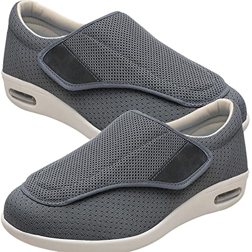 AZMAHT Herren Diabetiker ödeme Schuhe Hausschuhe Senioren Herren Klettverschluss Slip On Sneaker Herren Extra Weite Freizeitschuhe für Plantarfasziitis Fußschmerzen,Grau,44.5 EU von AZMAHT