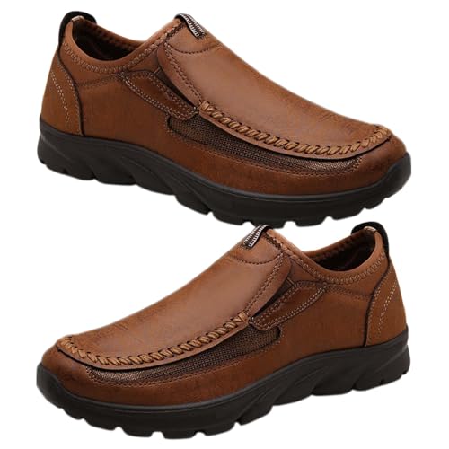 AZMAHT Herren Leichtes Slip On Sneaker Sportschuhe für Hallen Atmungsaktive rutschfeste Wanderschuhe Herren Sneakers Walkingschuhe Bequeme Schlupfschuhe,Light Brown,41/255mm von AZMAHT