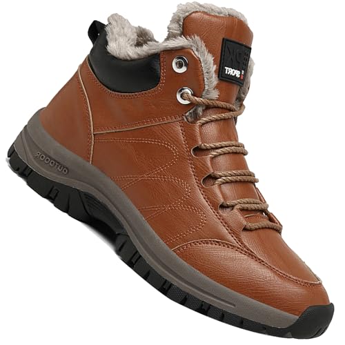 AZMAHT Herren Winterschuhe Winterstiefel Warm Gefüttert Wanderschuhe Outdoor Camping Wanderschuhe Herren Wasserdicht Trekkingschuhe,Braun,42/260mm von AZMAHT