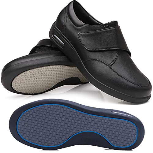 AZMAHT Herrenschuhe Hoher Spann, Diabetiker Hausschuhe Herren Damen Therapieschuhe Geschwollene Extra Breit Sandalen Ältere Verstellbare Schuhe Unisex Arthritis Ödem Große,Schwarz,38 EU von AZMAHT