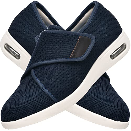 AZMAHT Herrenschuhe Hoher Spann Herren Schuhe mit Klettverschluss Aerosoft Schuhe Damen Senioren Schuhe Herren Schuhe Extra Breite Füße Schuhe Extra Weit Herren,Blau,43.5 EU von AZMAHT