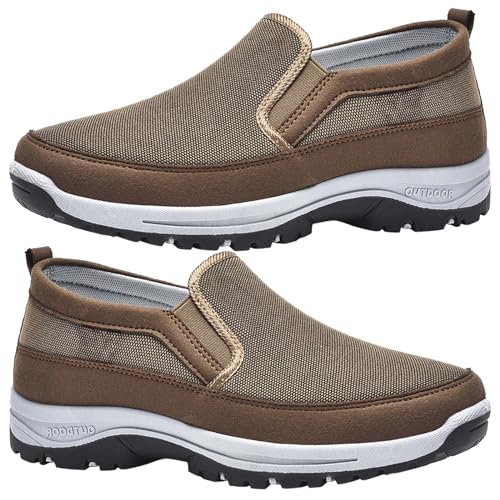 AZMAHT Männer Schuhe Herren Slip-On-Schuhe orthopädische Schuhe Herren Atmungsaktiv Trekkingschuhe Walkingschuhe Slip on Sneaker Herren Business Schuhe Herren,Braun,42/260mm von AZMAHT