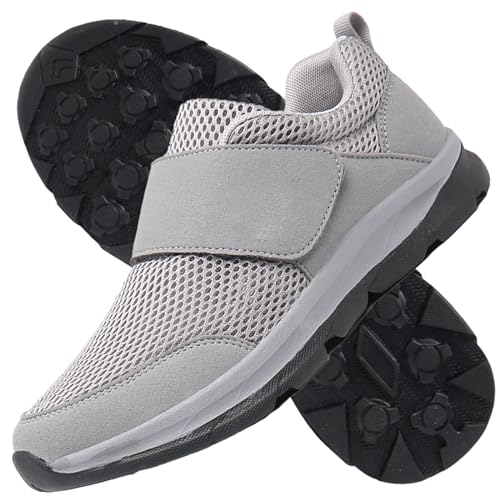 AZMAHT Orthopädische Herren Hands Free Slip On Sneaker Diabetiker Schuhe für Geschwollene Füße Senioren Schuhe mit Klettverschluss rutschfest Atmungsaktive Herren,Grau,40/250mm von AZMAHT