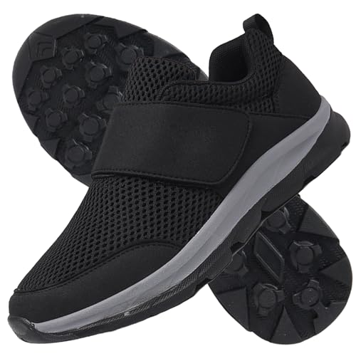 AZMAHT Orthopädische Herren Hands Free Slip On Sneaker Diabetiker Schuhe für Geschwollene Füße Senioren Schuhe mit Klettverschluss rutschfest Atmungsaktive Herren,Schwarz,42/260mm von AZMAHT