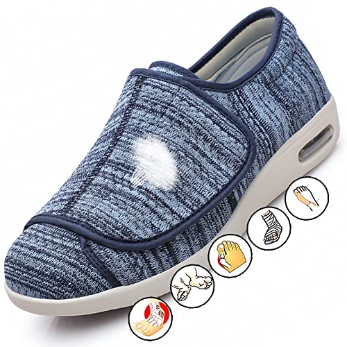 AZMAHT Orthopädische Schuhe Damen Extra Weit Herren Schuhe Klettverschluss Breit Slipper Valgus Diabetiker Hausschuhe mit Kompressionsstrümpfe und 3 Paar Einlegesohlen,Light Blue,43EU von AZMAHT