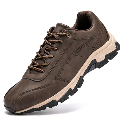 AZMAHT Orthopädische Schuhe zum Gehen Slip on Sneaker Herren PU Leder Ohne Schnürsenkel Sportschuhe Leichte Walkingschuhe Atmungsaktiv Schuhe Sportsschuhe,Braun,47/285mm von AZMAHT