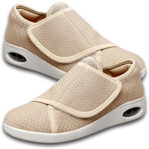 AZMAHT Sandalen für Geschwollen Füße Damen Schuhe Slip On Sneakers Turnschuhe Laufschuhe Walkingschuhe Mesh Leichtgewichts Atmungsaktiv,Beige,37/235mm von AZMAHT
