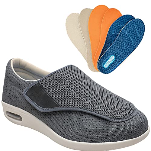 AZMAHT Schuhe Herren Extra Breit Diabetiker Verbandschuhe Herren Extra Weit Sandalen für Geschwollen Füße Slip On Sneakers Herren Walkingschuhe,Grau,44.5 EU von AZMAHT