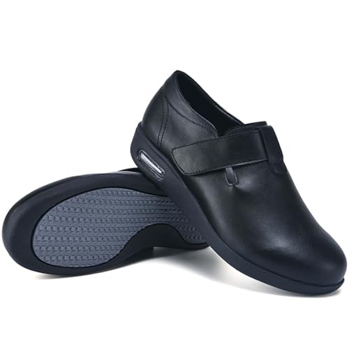 AZMAHT Senioren Schuhe mit Klettverschluss Schuhe Geschwollene Füße extra Breiten Slipper orthopädisch Senioren Freizeits Diabetiker Schuhe Weit Fit Memory Foam Diabetic Slippers,Schwarz,37.5 EU von AZMAHT